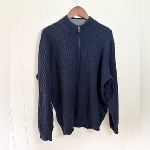 Peter Millar navy blue 1/4 zip pullover sweater cable knit size XL yak wool